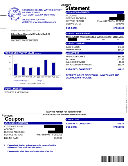 billing statement front