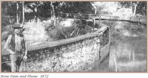 Stone Dam and flume after completion, circa 1872